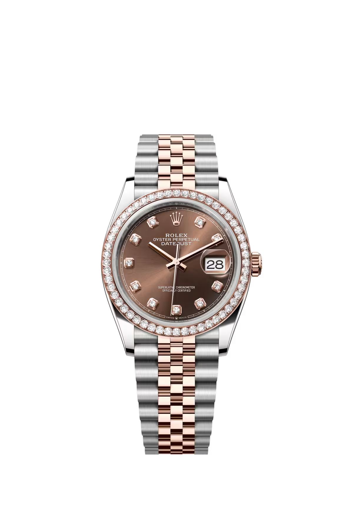 Rolex Stainless Steel And Pink Gold Datejust - 36 MM - Jubilee Bracelet - Diamond Bezel - Chocolate Diamond Dial - 126281RBR-0041