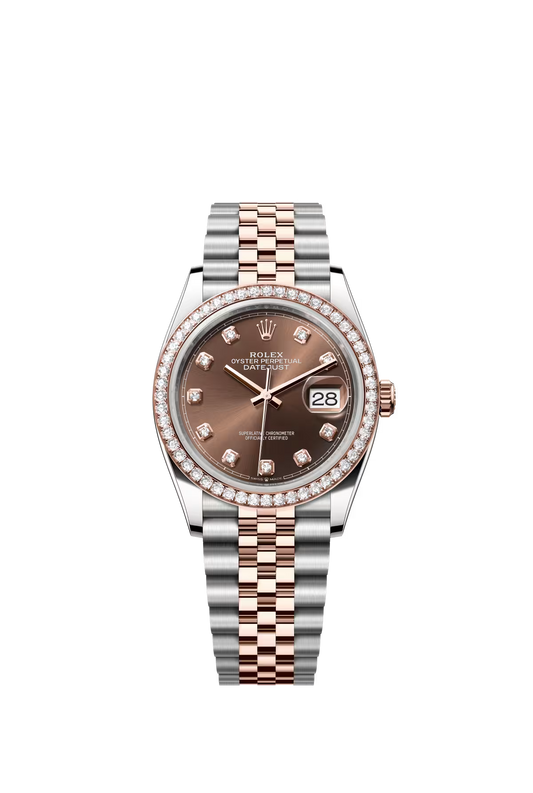 Rolex Stainless Steel And Pink Gold Datejust - 36 MM - Jubilee Bracelet - Diamond Bezel - Chocolate Diamond Dial - 126281RBR-0041