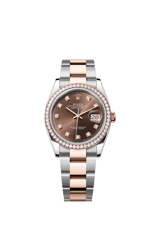 Rolex Stainless Steel And Pink Gold Datejust - 36 MM - Oyster Bracelet - Diamond Bezel - Chocolate Diamond Dial - 126281RBR-0042