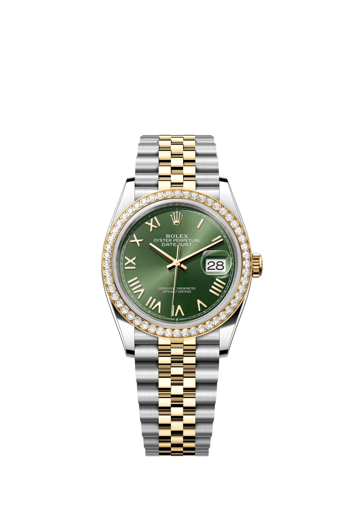Rolex Stainless Steel And Yellow Gold Datejust - 36 MM - Jubilee Bracelet - Diamond Bezel - Olive Green Roman Dial - 126283RBR-0039
