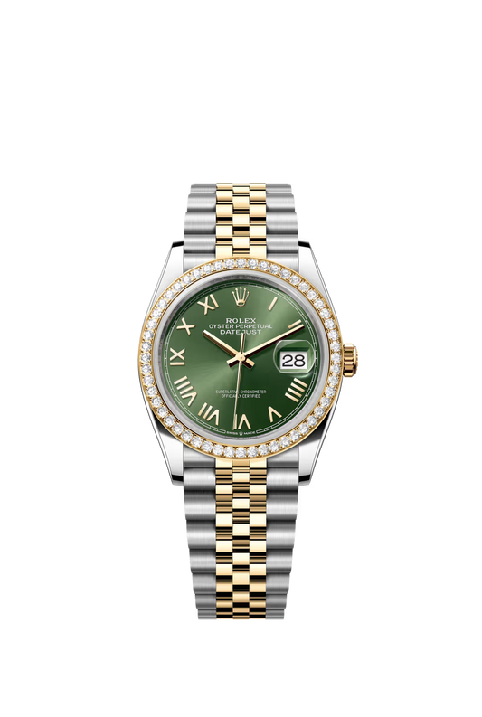 Rolex Stainless Steel And Yellow Gold Datejust - 36 MM - Jubilee Bracelet - Diamond Bezel - Olive Green Roman Dial - 126283RBR-0039