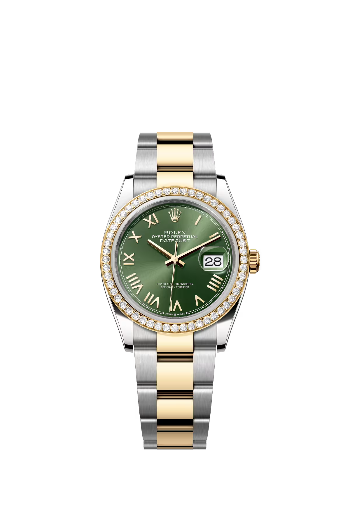 Rolex Stainless Steel And Yellow Gold Datejust - 36 MM - Oyster Bracelet - Diamond Bezel - Olive Green Roman Dial - 126283RBR-0040