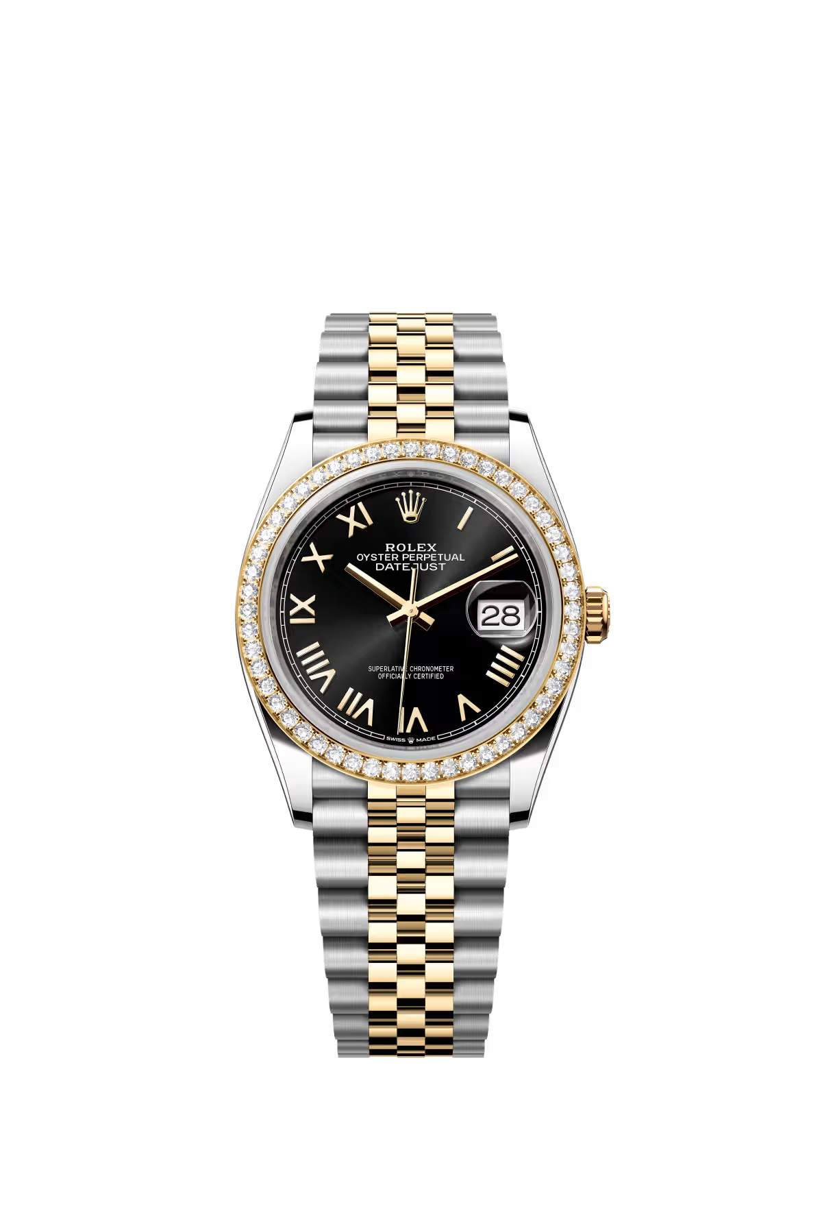 Rolex Stainless Steel And Yellow Gold Datejust - 36 MM - Jubilee Bracelet - Diamond Bezel - Black Roman Dial - 126283RBR-0041