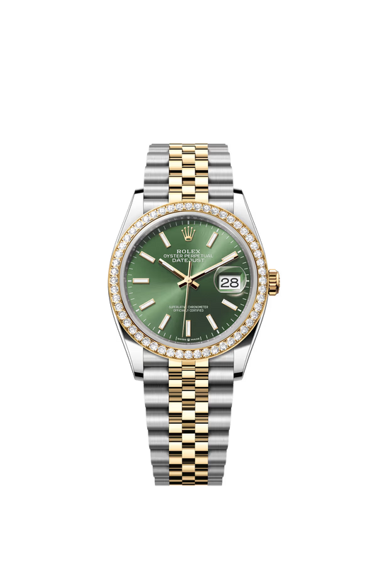 Rolex Stainless Steel And Yellow Gold Datejust - 36 MM - Jubilee Bracelet - Diamond Bezel - Olive Green Index Dial - 126283RBR-0043