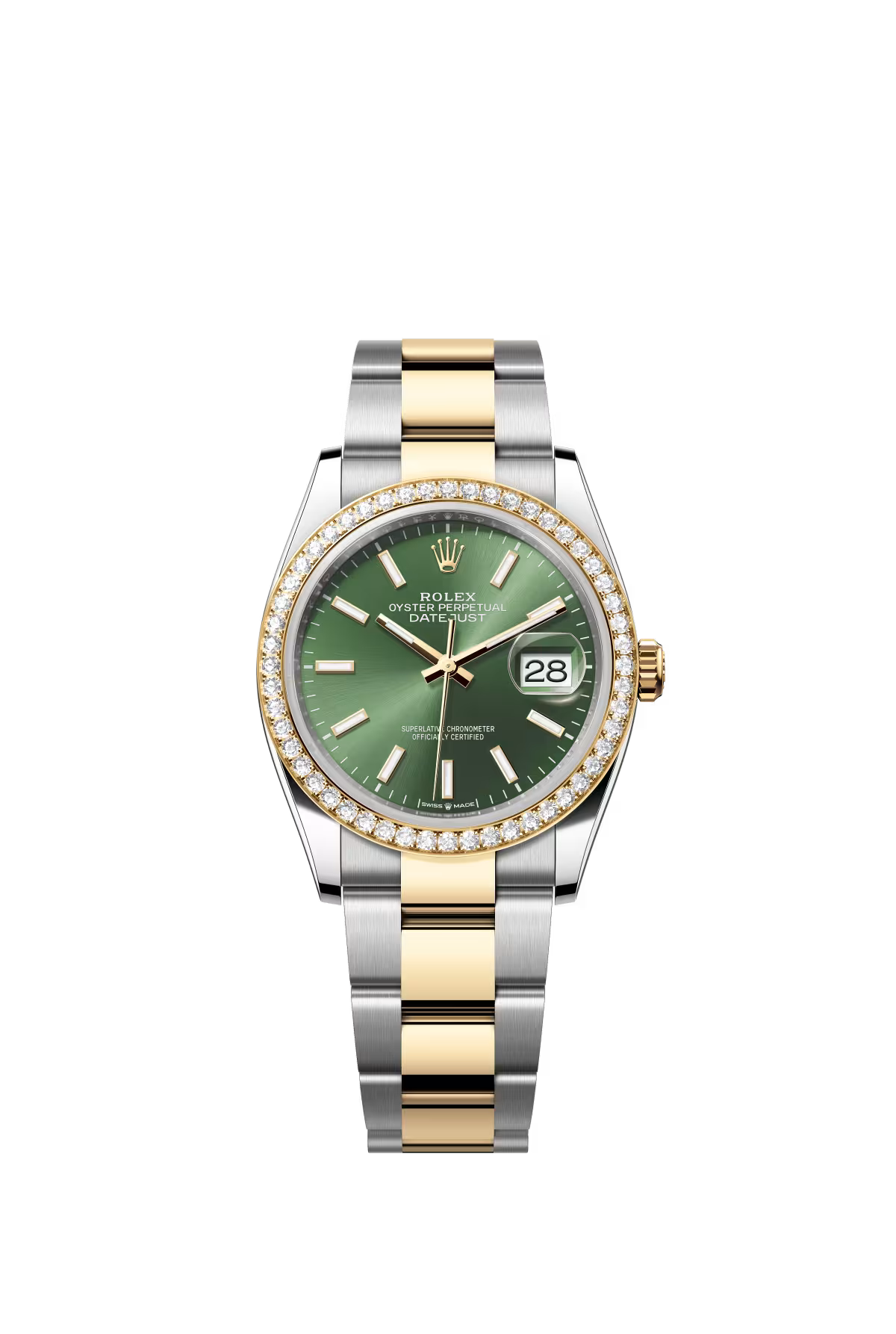Rolex Stainless Steel And Yellow Gold Datejust - 36 MM - Oyster Bracelet - Diamond Bezel - Olive Green Index Dial - 126283RBR-0044