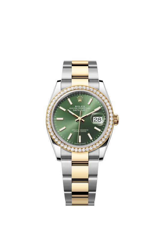 Rolex Stainless Steel And Yellow Gold Datejust - 36 MM - Oyster Bracelet - Diamond Bezel - Olive Green Index Dial - 126283RBR-0044