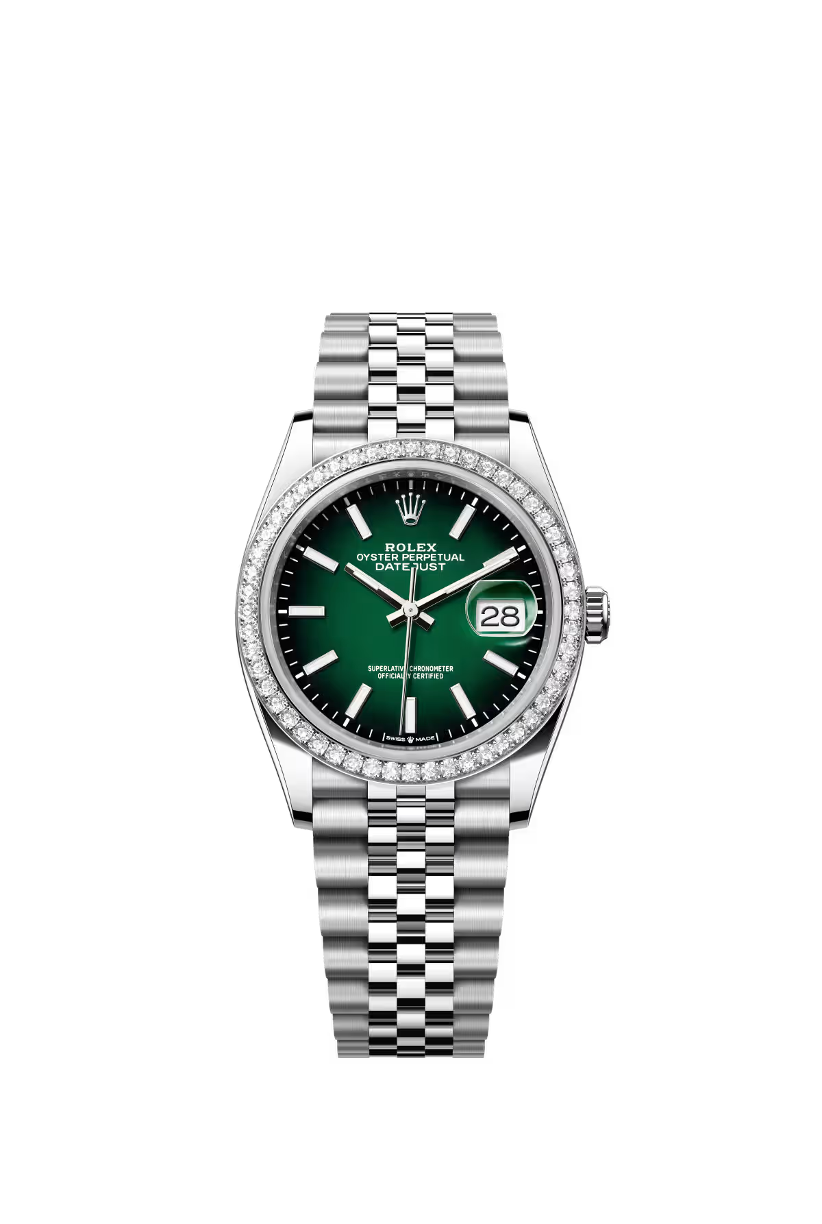 Rolex Stainless Steel And White Gold Datejust - 36 MM - Jubilee Bracelet - Diamond Bezel - Green Ombré Dial - 126284RBR-0051