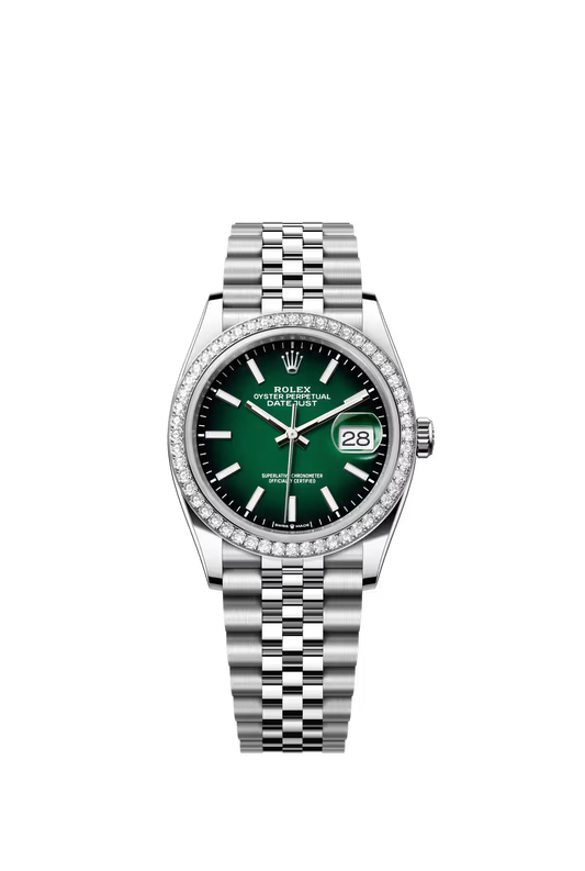 Rolex Stainless Steel And White Gold Datejust - 36 MM - Jubilee Bracelet - Diamond Bezel - Green Ombré Dial - 126284RBR-0051