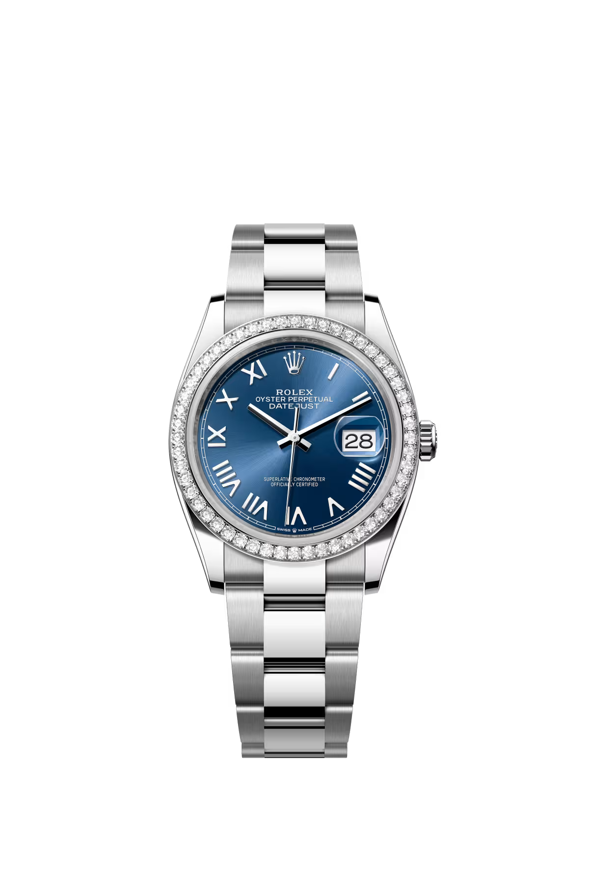 Rolex Stainless Steel And White Gold Datejust - 36 MM - Oyster Bracelet - Diamond Bezel - Blue Roman Dial - 126284RBR-0062