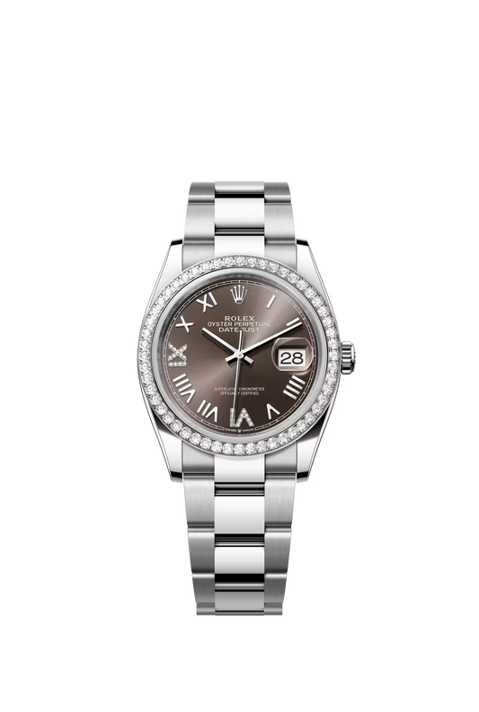 Rolex Stainless Steel And White Gold Datejust - 36 MM - Oyster Bracelet - Diamond Bezel - Dark Grey Diamond Dial - 126284RBR-0061