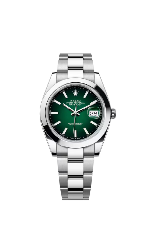 Rolex Stainless Steel Datejust 41 Date Watch - 41 MM - Oyster Bracelet - Smooth Bezel - Green Ombré Dial - 126300-0025