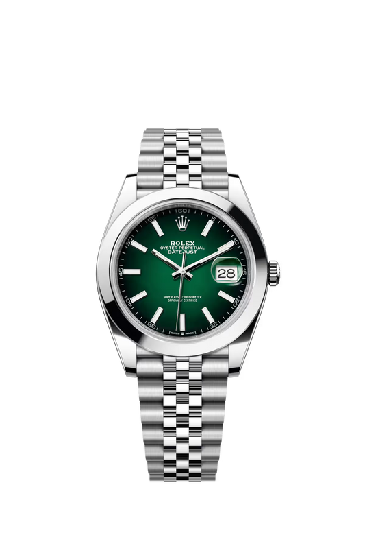 Rolex Stainless Steel Datejust 41 Date Watch - 41 MM - Jubilee Bracelet - Smooth Bezel - Green Ombré Dial - 126300-0026
