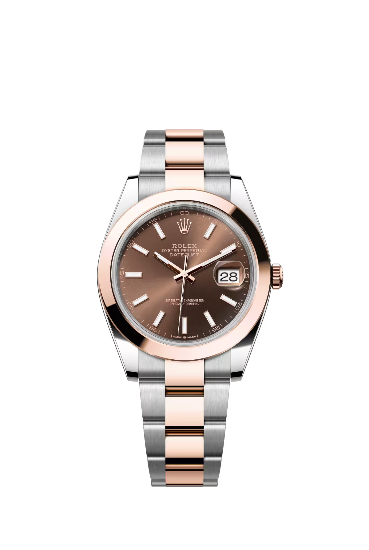 Rolex Stainless Steel and Pink Gold Datejust 41 Date Watch - 41 MM - Oyster Bracelet - Domed Bezel - Chocolate Index Dial - 126301-0001