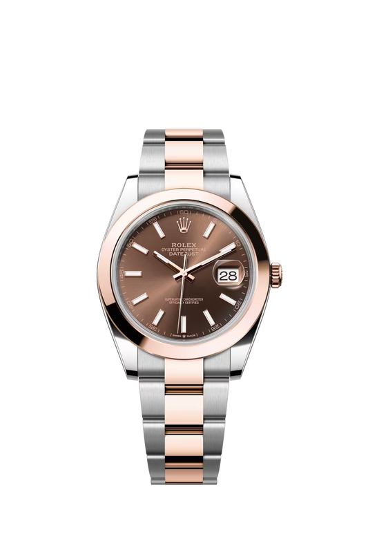 Rolex Stainless Steel and Pink Gold Datejust 41 Date Watch - 41 MM - Oyster Bracelet - Domed Bezel - Chocolate Index Dial - 126301-0001