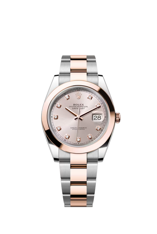 Rolex Stainless Steel and Pink Gold Datejust 41 Date Watch - 41 MM - Oyster Bracelet - Domed Bezel - Sundust Diamond Dial - 126301-0007