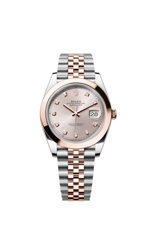 Rolex Stainless Steel and Pink Gold Datejust 41 Date Watch - 41 MM - Jubilee Bracelet - Domed Bezel - Sundust Diamond Dial - 126301-0008