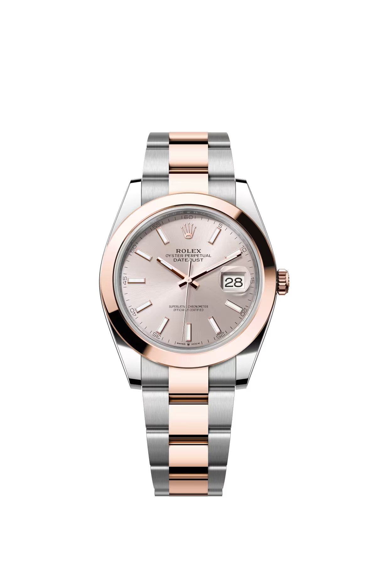 Rolex Stainless Steel and Pink Gold Datejust 41 Date Watch - 41 MM - Oyster Bracelet - Domed Bezel - Sundust Index Dial - 126301-0009