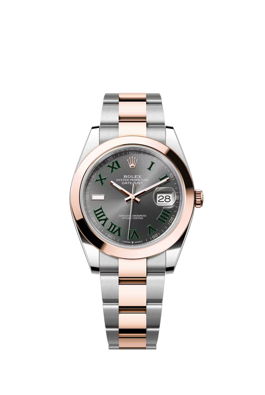 Rolex Stainless Steel and Pink Gold Datejust 41 Date Watch - 41 MM - Oyster Bracelet - Domed Bezel - Slate Wimbledon Dial - 126301-0015