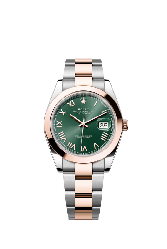 Rolex Stainless Steel and Pink Gold Datejust 41 Date Watch - 41 MM - Oyster Bracelet - Domed Bezel - Mint Green Roman Dial - 126301-0021