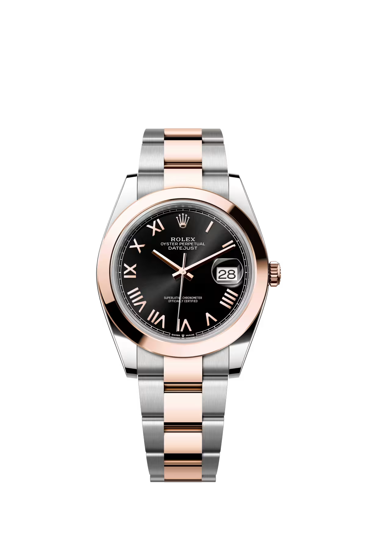 Rolex Stainless Steel and Pink Gold Datejust 41 Date Watch - 41 MM - Oyster Bracelet - Domed Bezel - Black Roman Dial - 126301-0023