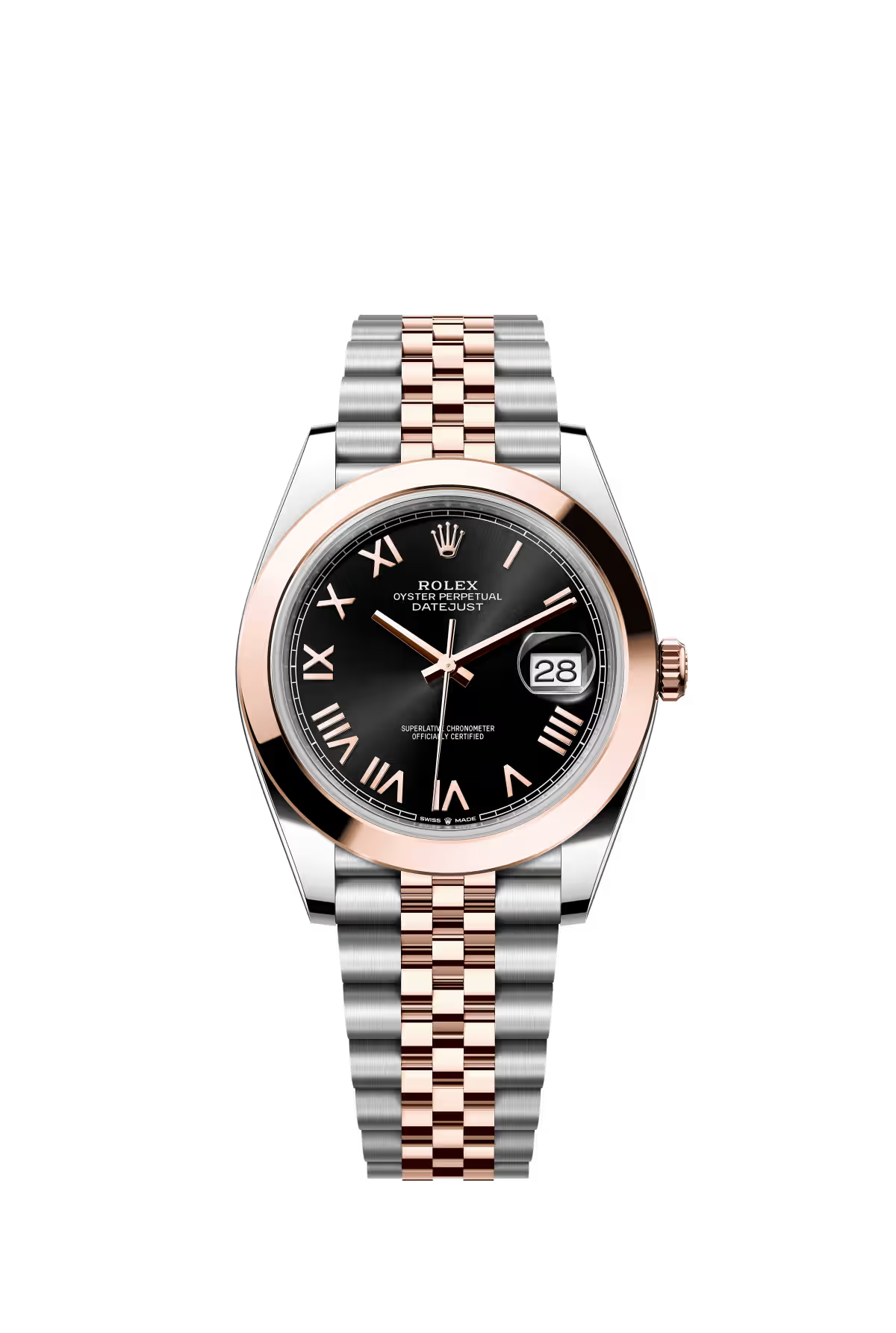 Rolex Stainless Steel and Pink Gold Datejust 41 Date Watch - 41 MM - Jubilee Bracelet - Domed Bezel - Black Roman Dial - 126301-0024