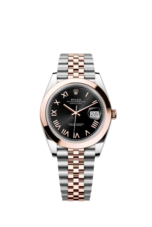 Rolex Stainless Steel and Pink Gold Datejust 41 Date Watch - 41 MM - Jubilee Bracelet - Domed Bezel - Black Roman Dial - 126301-0024