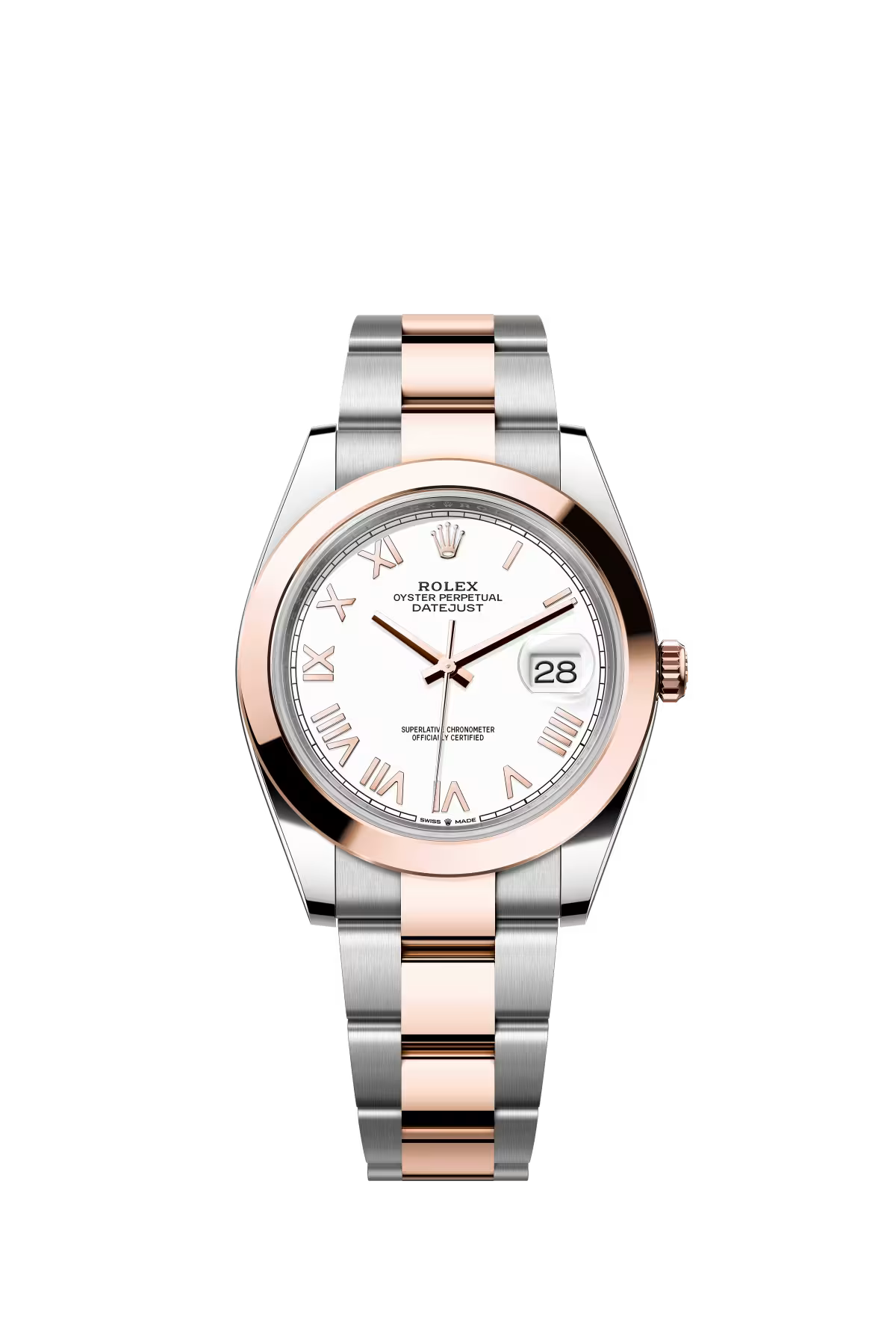 Rolex Stainless Steel and Pink Gold Datejust 41 Date Watch - 41 MM - Oyster Bracelet - Domed Bezel - White Roman Dial - 126301-0025