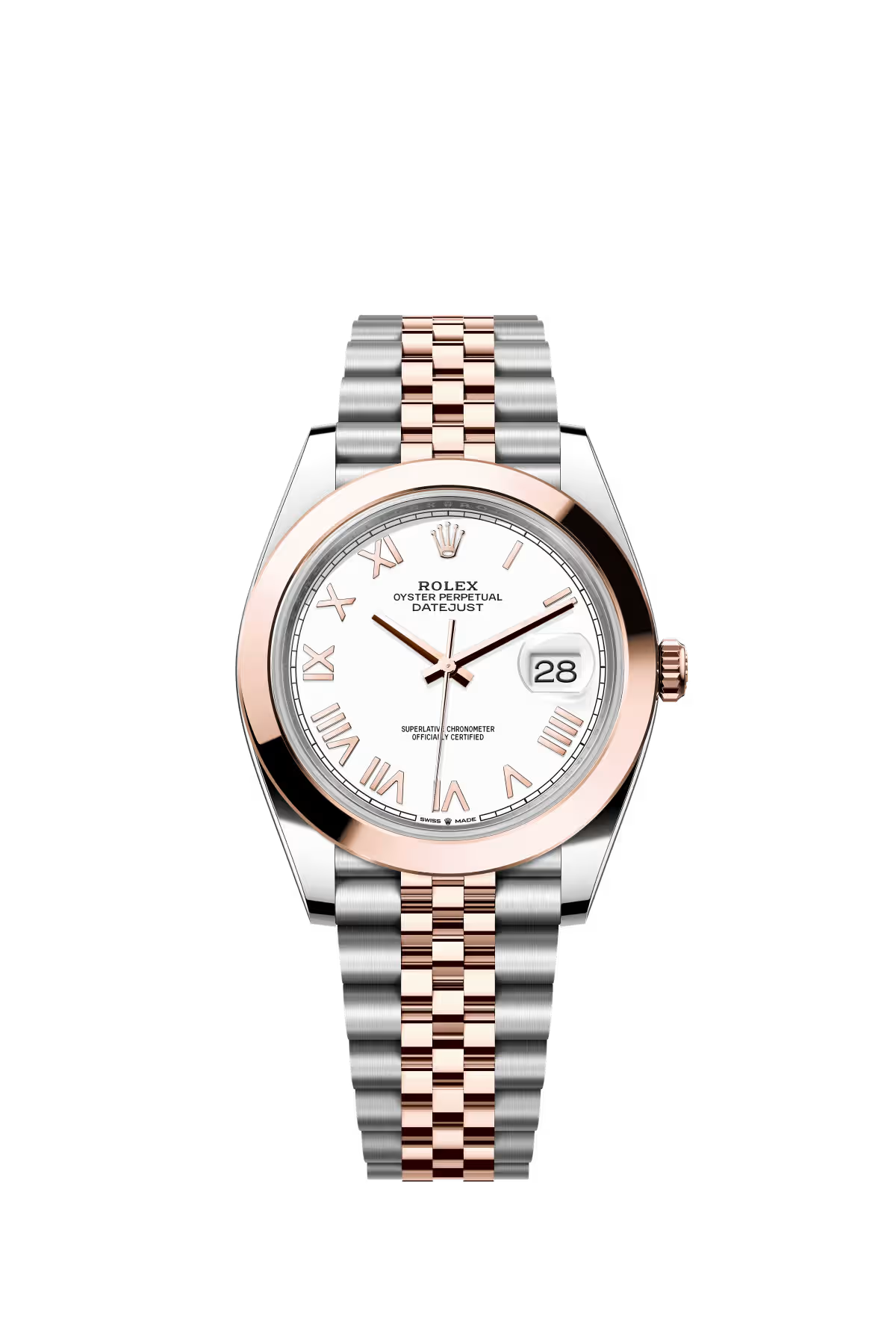 Rolex Stainless Steel and Pink Gold Datejust 41 Date Watch - 41 MM - Jubilee Bracelet - Domed Bezel - White Roman Dial - 126301-0026