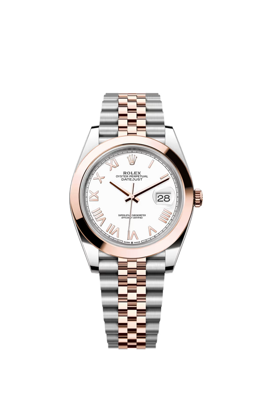 Rolex Stainless Steel and Pink Gold Datejust 41 Date Watch - 41 MM - Jubilee Bracelet - Domed Bezel - White Roman Dial - 126301-0026