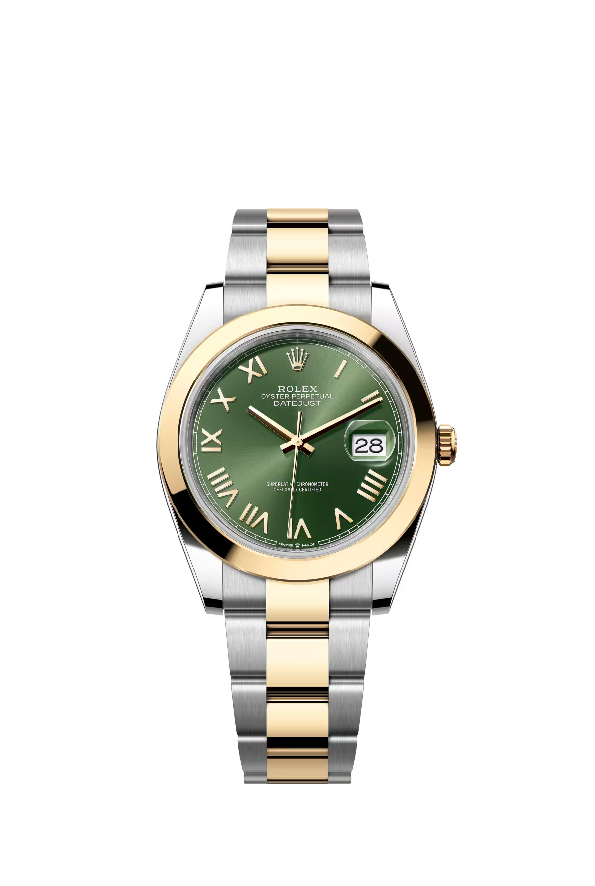 Rolex Stainless Steel and Yellow Gold Datejust 41 Date Watch - 41 MM - Oyster Bracelet - Smooth Bezel - Olive Green Roman Dial - 126303-0023