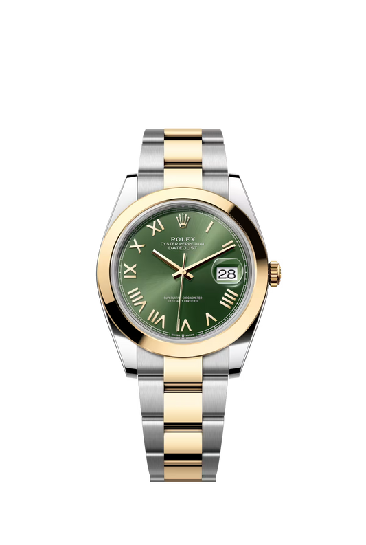 Rolex Stainless Steel and Yellow Gold Datejust 41 Date Watch - 41 MM - Oyster Bracelet - Smooth Bezel - Olive Green Roman Dial - 126303-0023