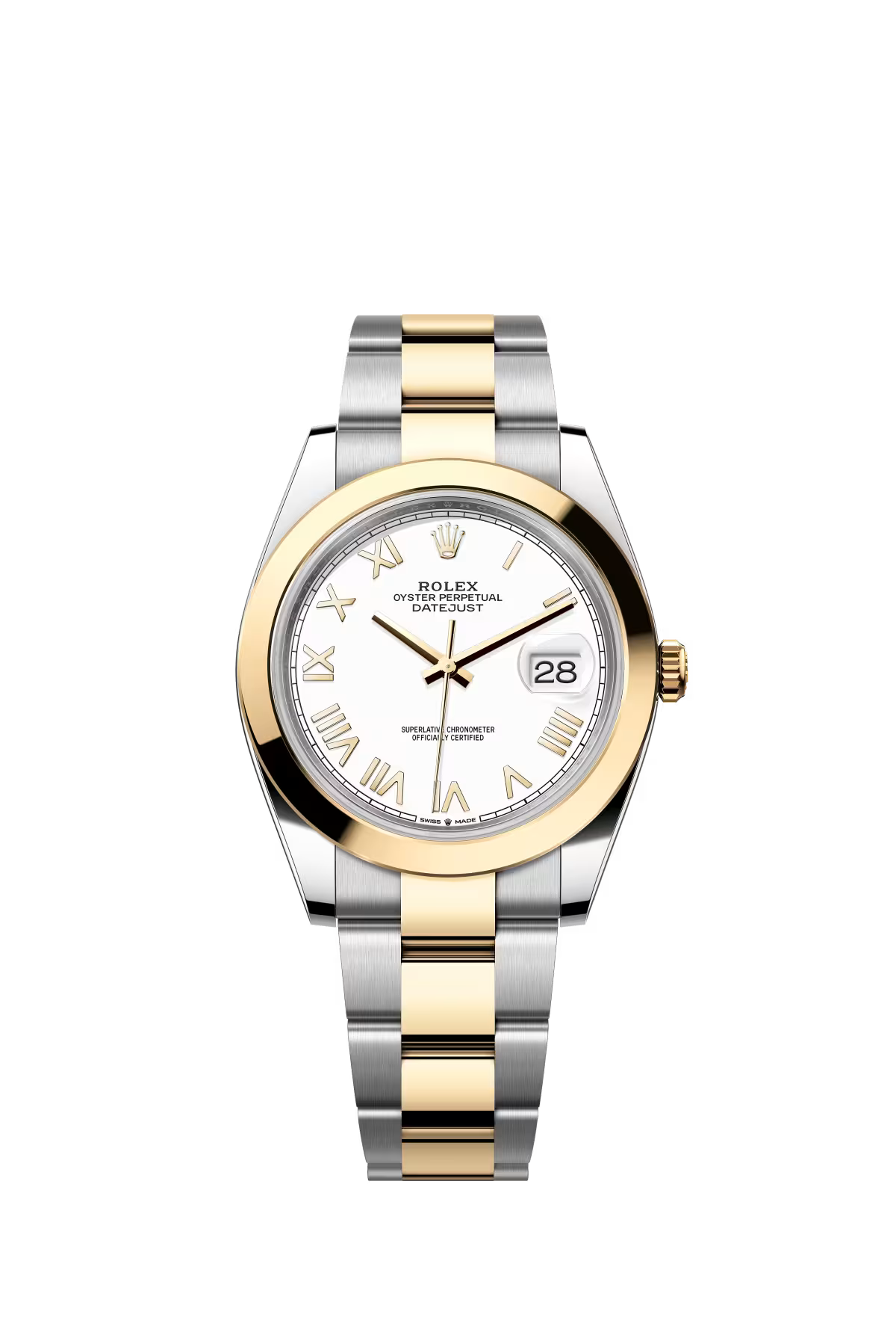 Rolex Stainless Steel and Yellow Gold Datejust 41 Date Watch - 41 MM - Oyster Bracelet - Smooth Bezel - White Roman Dial - 126303-0025