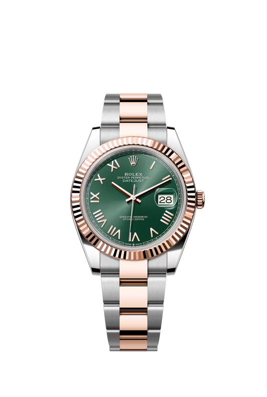 Rolex Stainless Steel and Pink Gold Datejust 41 Date Watch - 41 MM - Oyster Bracelet - Fluted Bezel - Mint Green Roman Dial - 126331-0021