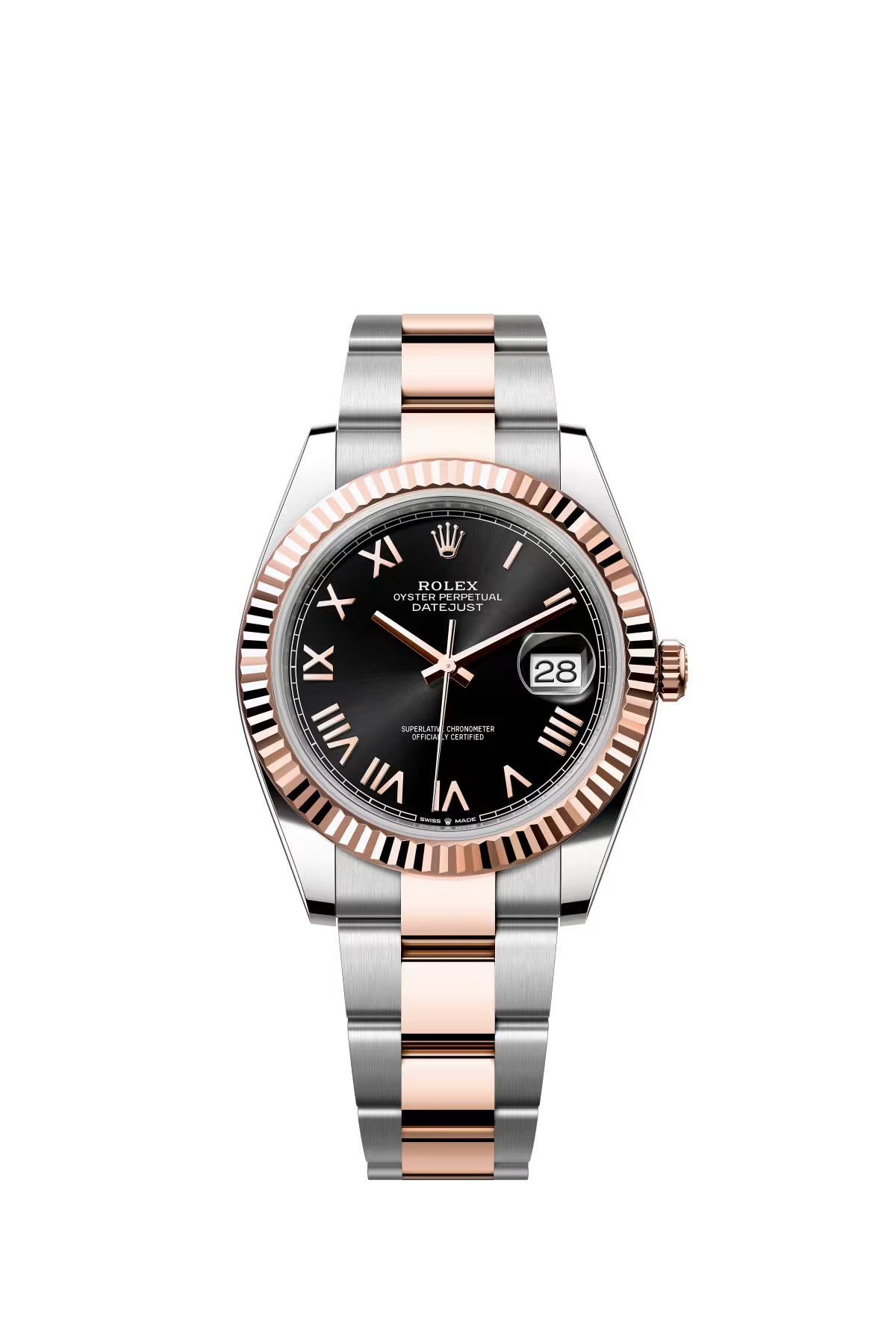 Rolex Stainless Steel and Pink Gold Datejust 41 Date Watch - 41 MM - Oyster Bracelet - Fluted Bezel - Black Roman Dial - 126331-0023