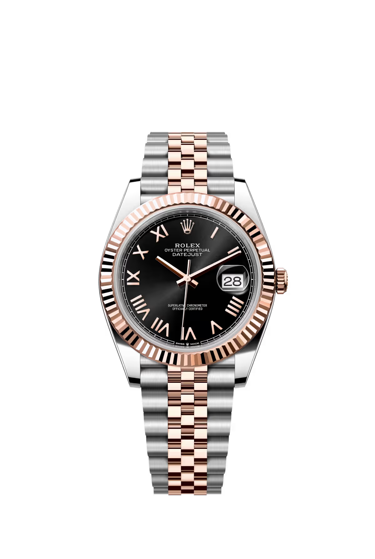 Rolex Stainless Steel and Pink Gold Datejust 41 Date Watch - 41 MM - Jubilee Bracelet - Fluted Bezel - Black Roman Dial - 126331-0024