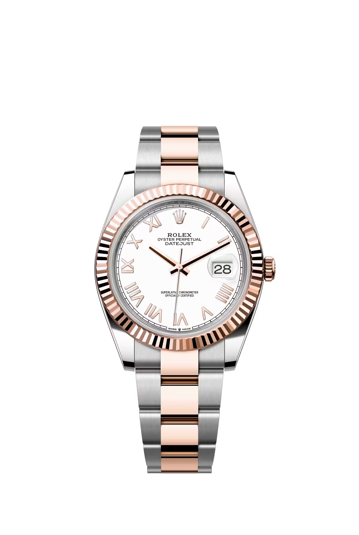 Rolex Stainless Steel and Pink Gold Datejust 41 Date Watch - 41 MM - Oyster Bracelet - Fluted Bezel - White Roman Dial - 126331-0025