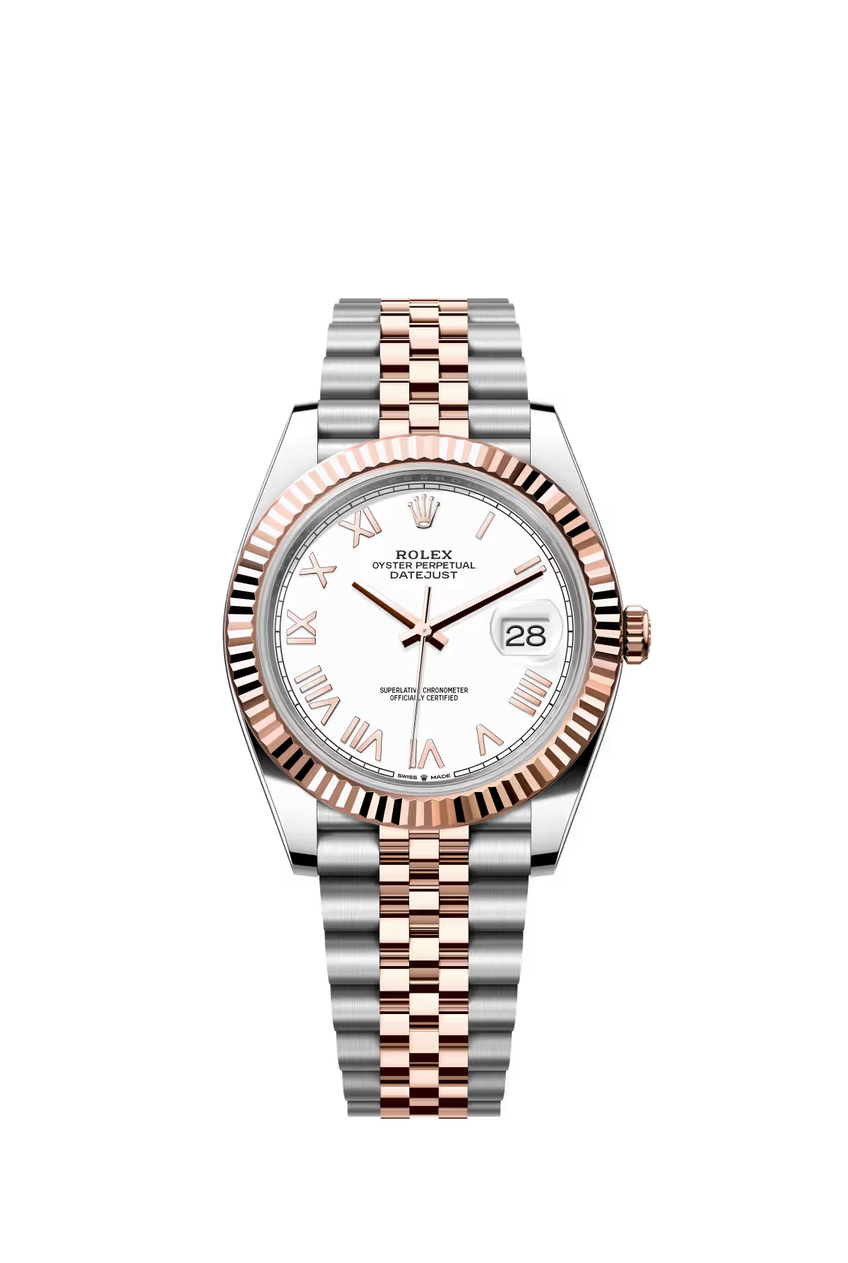 Rolex Stainless Steel and Pink Gold Datejust 41 Date Watch - 41 MM - Jubilee Bracelet - Fluted Bezel - White Roman Dial - 126331-0026