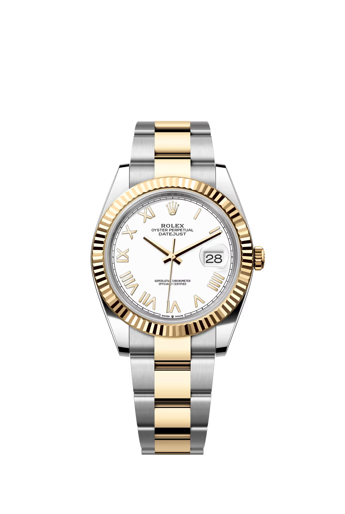 Rolex Stainless Steel and Yellow Gold Datejust 41 Date Watch - 41 MM - Oyster Bracelet - Fluted Bezel - White Roman Dial - 126333-0025