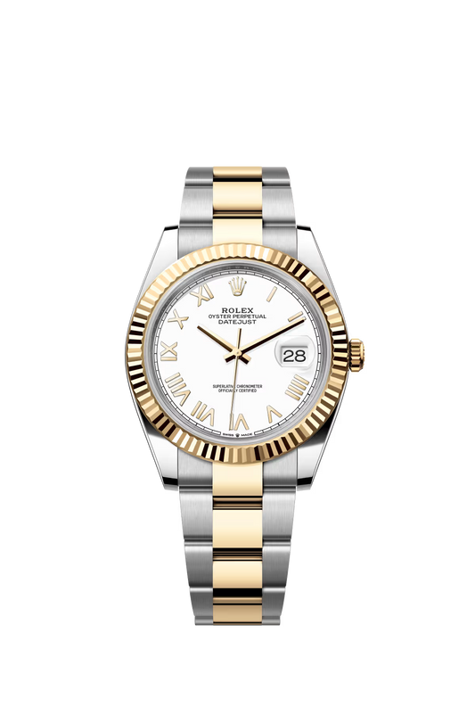 Rolex Stainless Steel and Yellow Gold Datejust 41 Date Watch - 41 MM - Oyster Bracelet - Fluted Bezel - White Roman Dial - 126333-0025