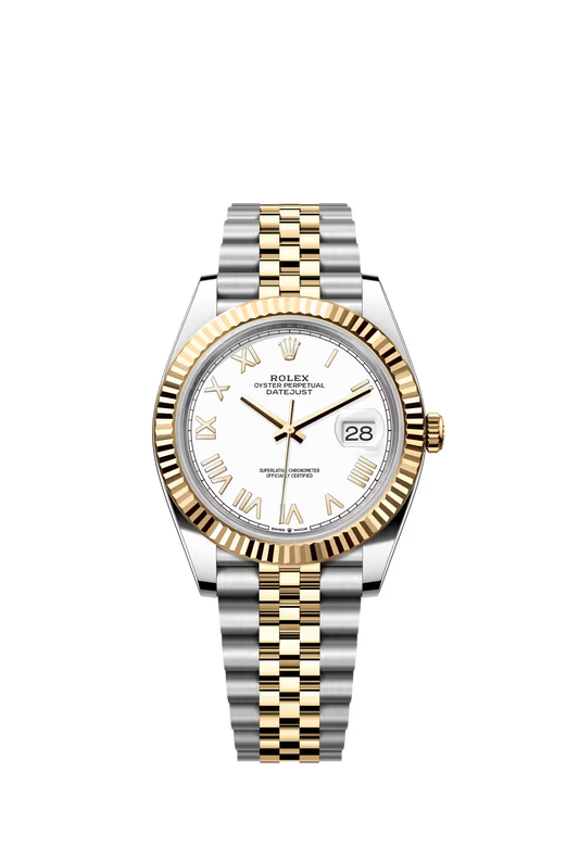 Rolex Stainless Steel and Yellow Gold Datejust 41 Date Watch - 41 MM - Jubilee Bracelet - Fluted Bezel - White Roman Dial - 126333-0026
