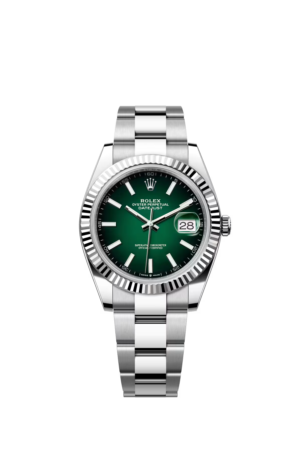 Rolex Stainless Steel and White Gold Datejust 41 Date Watch - 41 MM - Oyster Bracelet - Fluted Bezel - Green Ombré Dial - 126334-0033