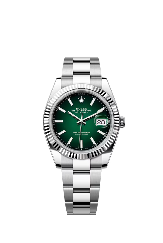 Rolex Stainless Steel and White Gold Datejust 41 Date Watch - 41 MM - Oyster Bracelet - Fluted Bezel - Green Ombré Dial - 126334-0033