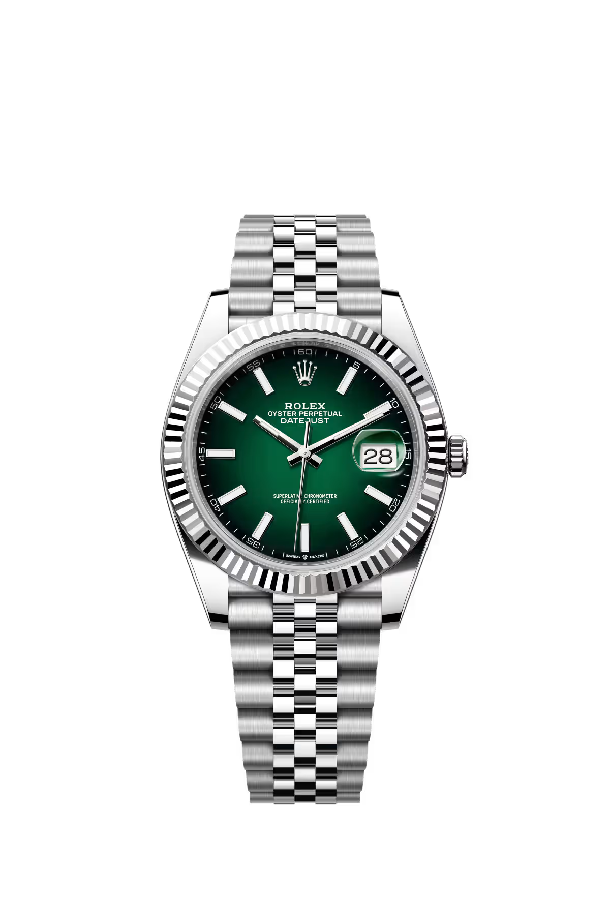 Rolex Stainless Steel and White Gold Datejust 41 Date Watch - 41 MM - Jubilee Bracelet - Fluted Bezel - Green Ombré Dial - 126334-0034
