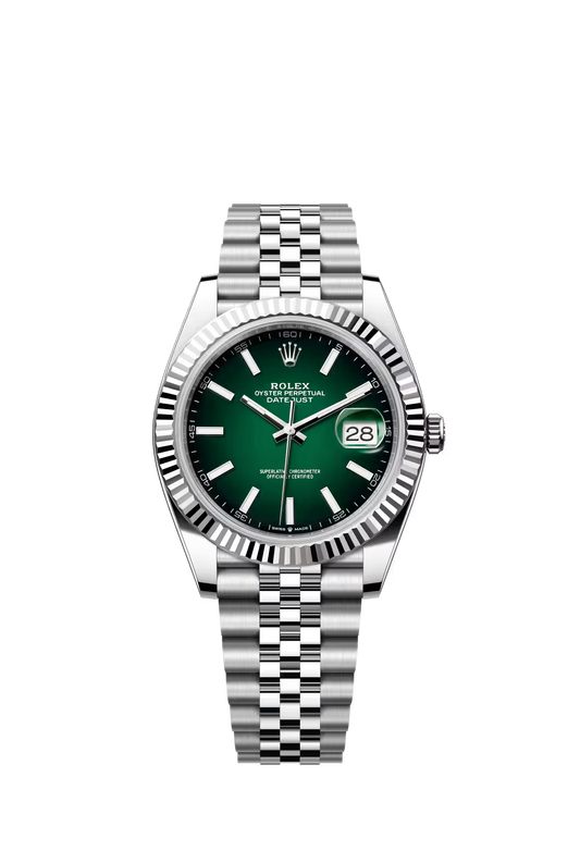Rolex Stainless Steel and White Gold Datejust 41 Date Watch - 41 MM - Jubilee Bracelet - Fluted Bezel - Green Ombré Dial - 126334-0034