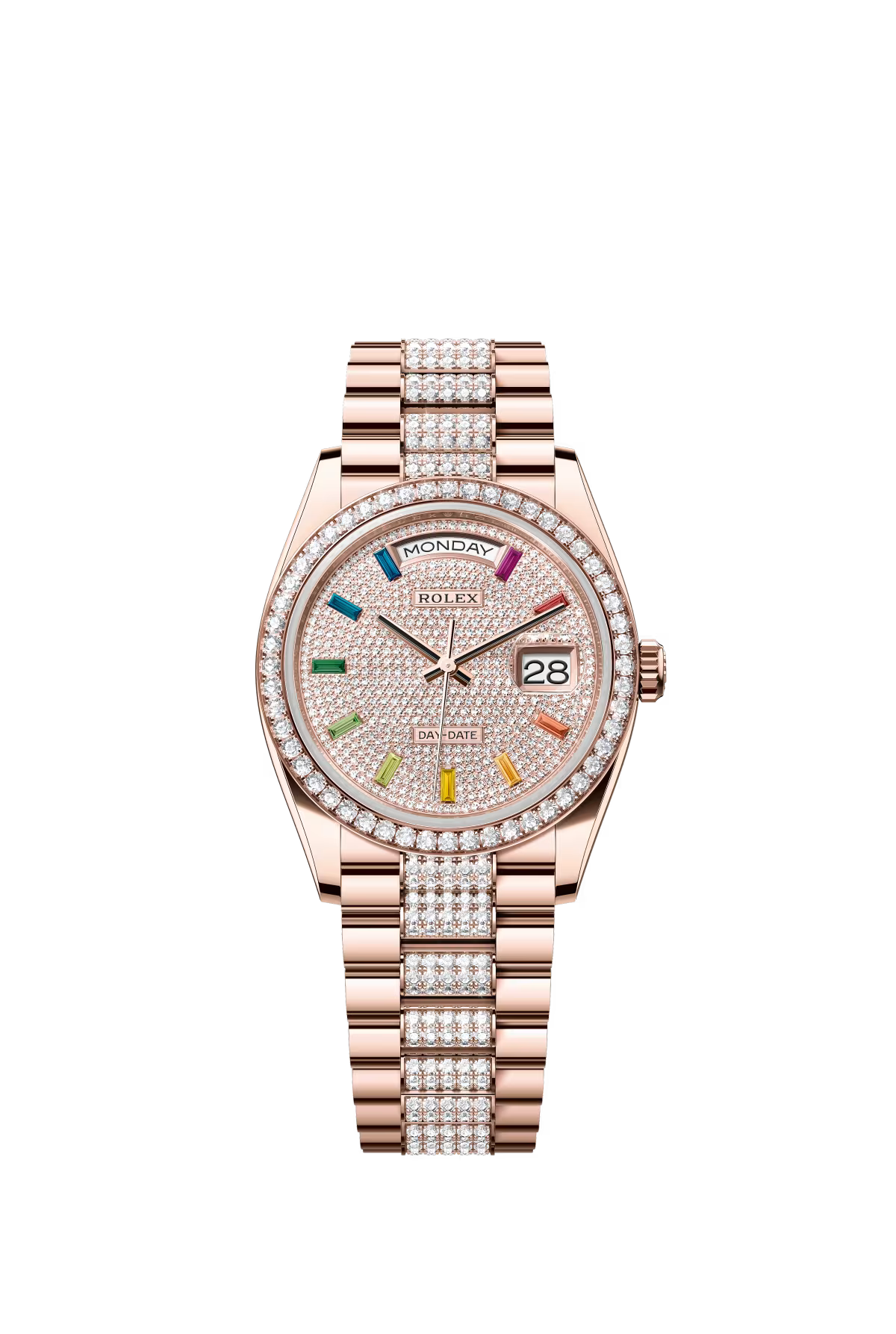 Rolex Presidential Everose Gold Day-Date 36MM - Rose Gold - Diamond Bezel - Diamond-Paved Rainbow Sapphire Dial - 128345RBR-0043