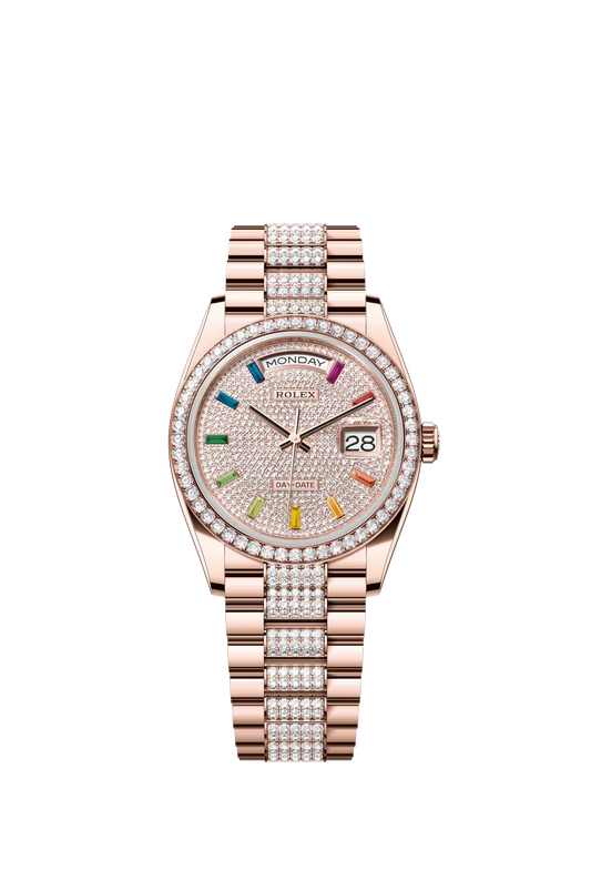 Rolex Presidential Everose Gold Day-Date 36MM - Rose Gold - Diamond Bezel - Diamond-Paved Rainbow Sapphire Dial - 128345RBR-0043