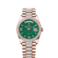 Rolex Rose Gold Day-Date Watch - 36 MM - Diamond-Set President bracelet - Diamond Bezel - Green Aventurine Roman Dial - 128345RBR-0069