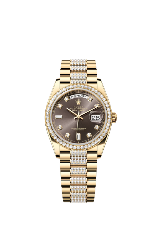 Rolex Presidential Yellow Gold Day-Date 36MM - Diamond-Set President Bracelet Watch - Dark Grey Diamond Dial - 128348RBR-0007