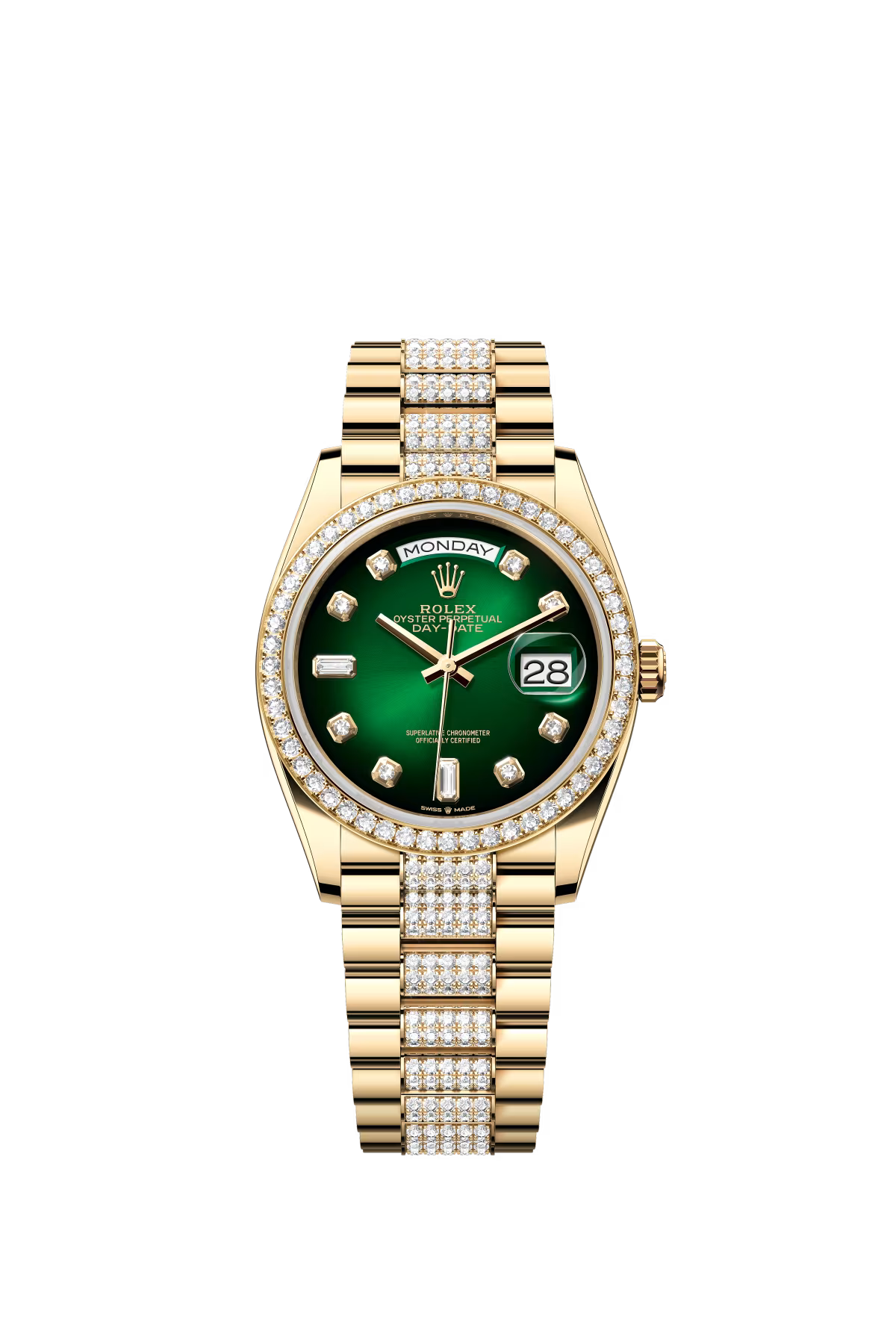 Rolex Presidential Yellow Gold Day-Date 36MM - Diamond-Set President Bracelet Watch - Green Ombré Diamond Dial - 128348RBR-0036