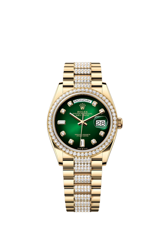 Rolex Presidential Yellow Gold Day-Date 36MM - Diamond-Set President Bracelet Watch - Green Ombré Diamond Dial - 128348RBR-0036
